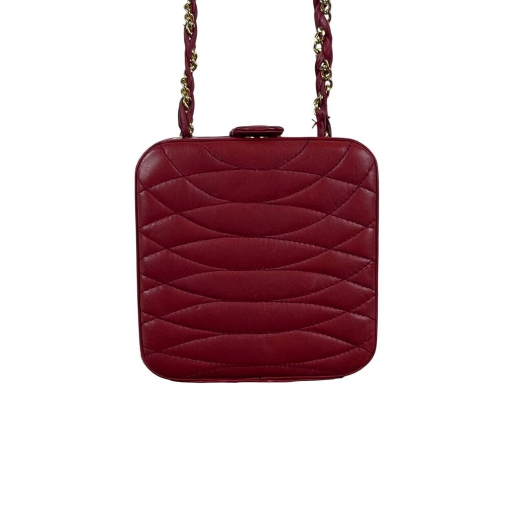 Giorgio Beverly Hills Red Quilted Leather Mini Crossbody Bag Gold Tone Details